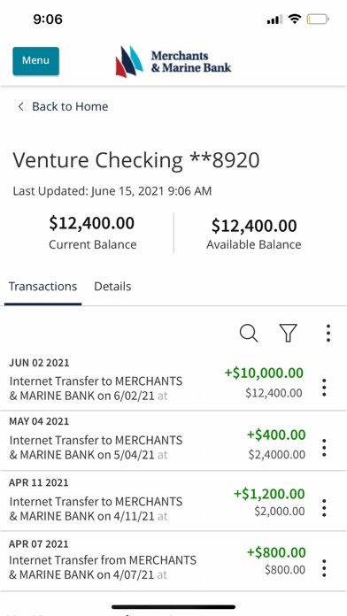 Merchants & Marine Bank Screenshot