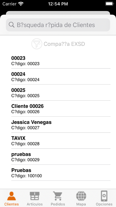 Pedidos Móvil. Screenshot