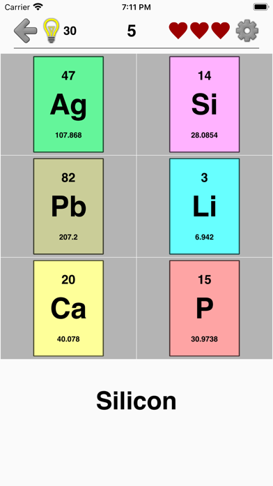 Elements & Periodic Table Quiz Screenshot