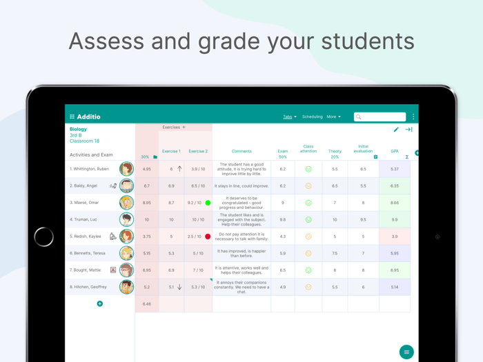Additio App Teacher gradebook