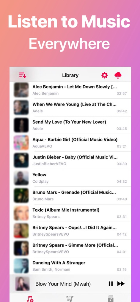 Melodista Music Offline Player - Discover the app's well-organized music library listing and the integrated cloud import functionality, allowing users to consolidate all their tracks in one place.