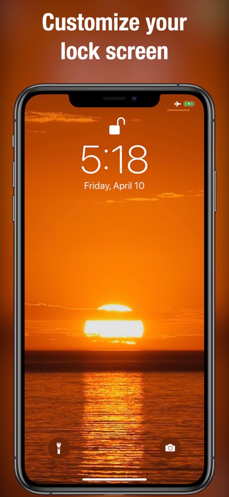 Dynamic wallpapers & themes - Users can personalize their device with tranquil living landscapes, such as a serene sunset over water, making their Lock Screen uniquely reflective of their style and mood.