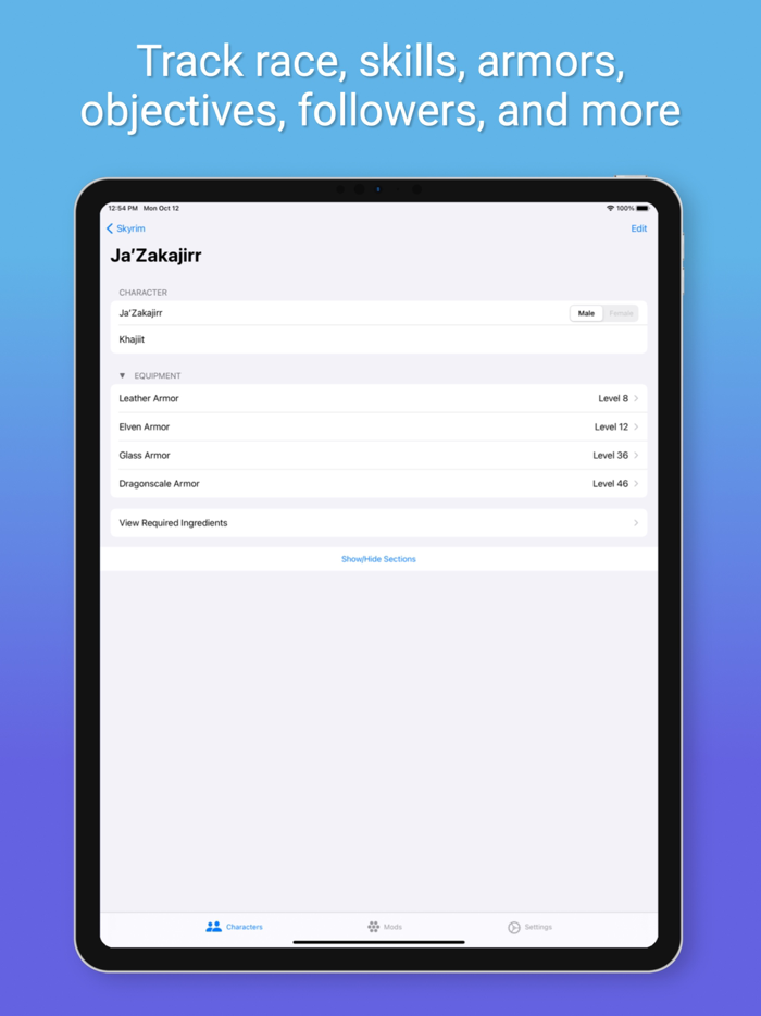 Character Tracker for Skyrim