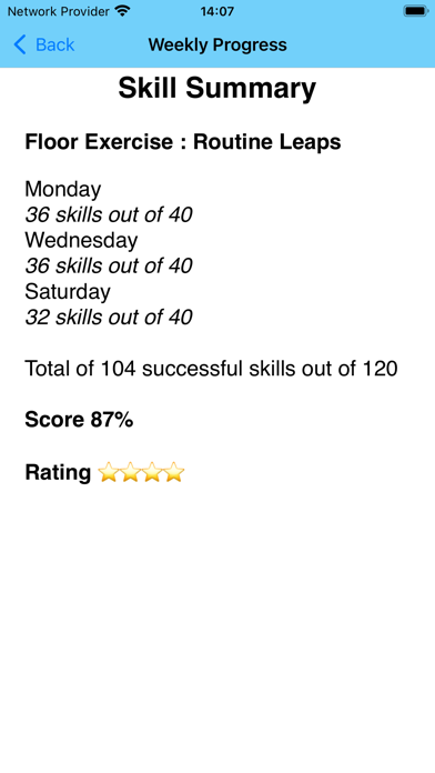 Gymnastics Training Diary Screenshot