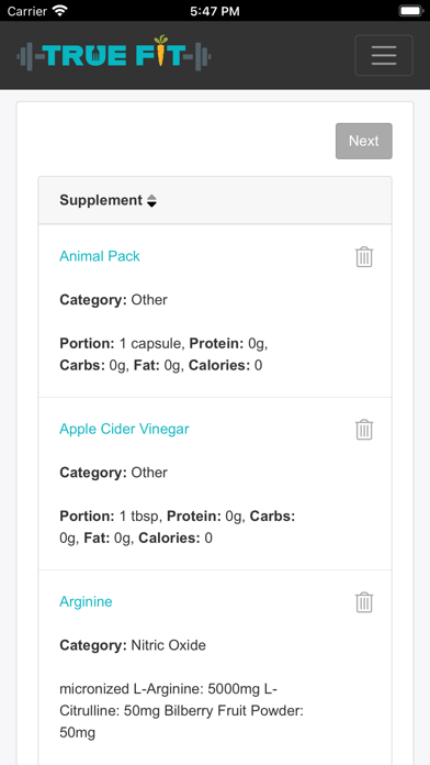 True Fit Training & Nutrition Screenshot
