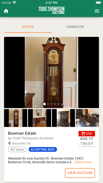 Todd Thompson Auctions Screenshot