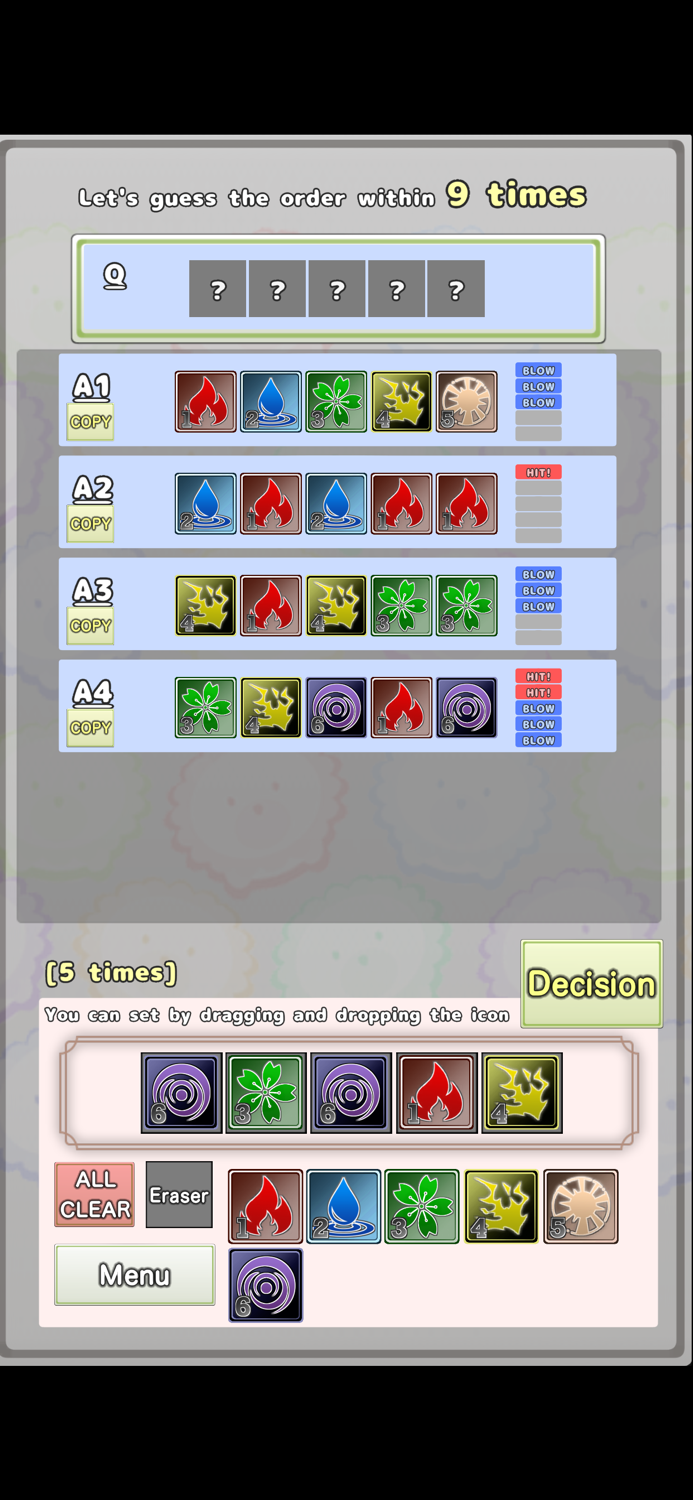 Hit and Blow -Color Guessing-