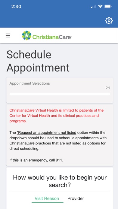 Christiana Care Patient Portal Screenshot