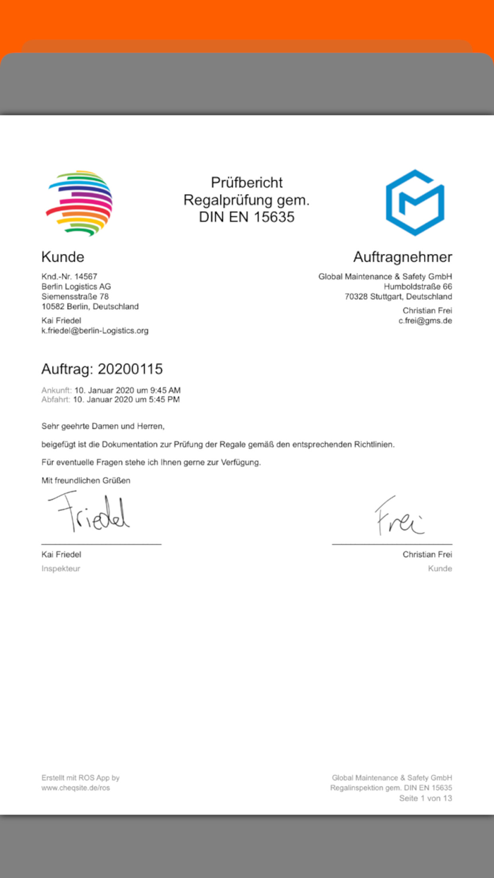 Regalprüfer ROS DIN EN 15635