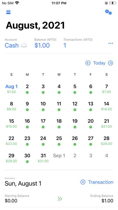 Cashflow Calendar Screenshot