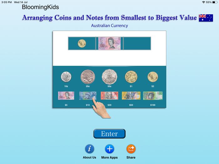 Arranging Coins and Notes AUD