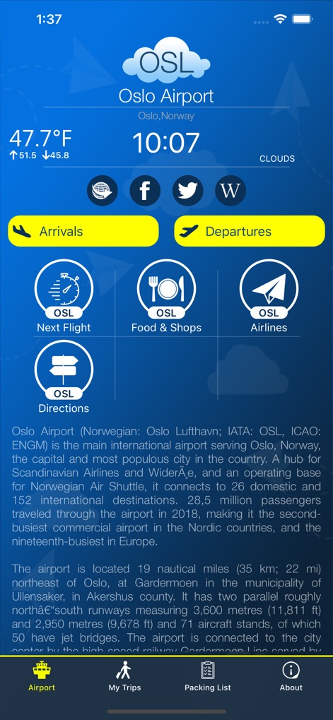 Oslo Airport (OSL) + Radar - Travel App | MWM