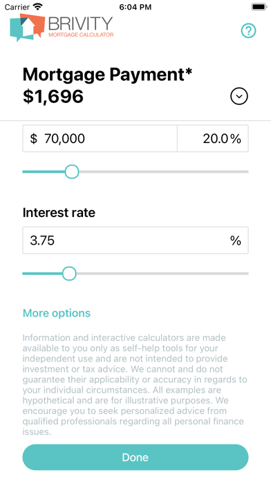 Brivity Mortgage Calculator Screenshot