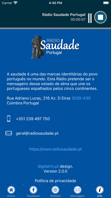 Screenshot #2 pour Rádio Saudade Portugal