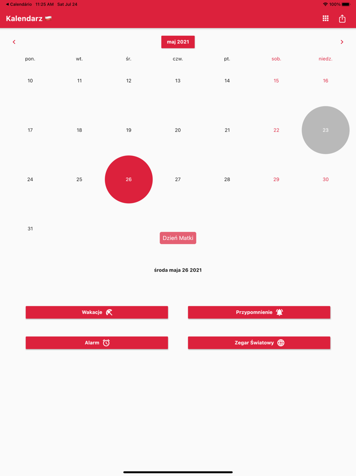 Polski Kalendarz Wakacje 2023