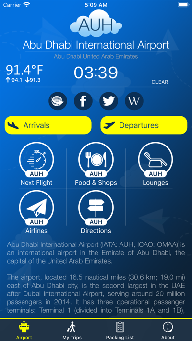 Abu Dhabi Airport AUH Info Screenshot