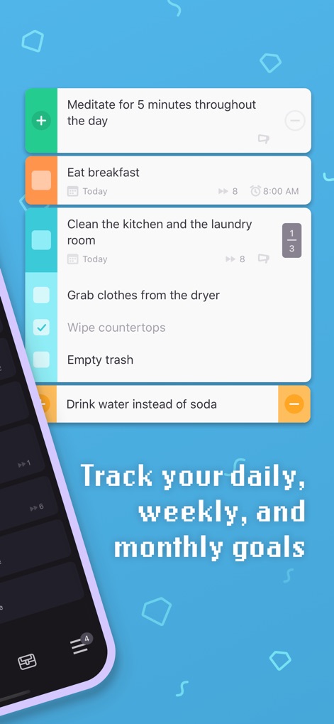 Habitica: Gamified Taskmanager - Nutzer können ihre täglichen, wöchentlichen und monatlichen Ziele in übersichtlichen Aufgabenkarten verfolgen, unterstützt durch wiederkehrende Aufgaben-Indikatoren.