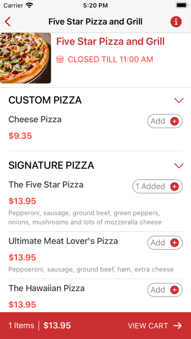 Five Star Pizza and Grill Screenshot