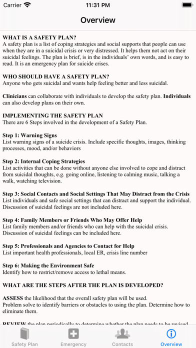 Stanley-Brown Safety Plan Screenshot