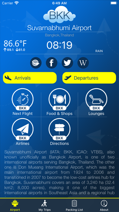 Suvarnabhumi Airport BKK Info Screenshot