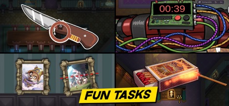 Suspects: Mystery Mansion - The app presents a variety of engaging mini-game challenges, from the intricate bomb defusal sequence to the precise picture alignment task, enhancing the mystery-solving experience.