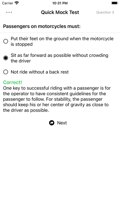 U.S. Motorcycle Practice Test Screenshot