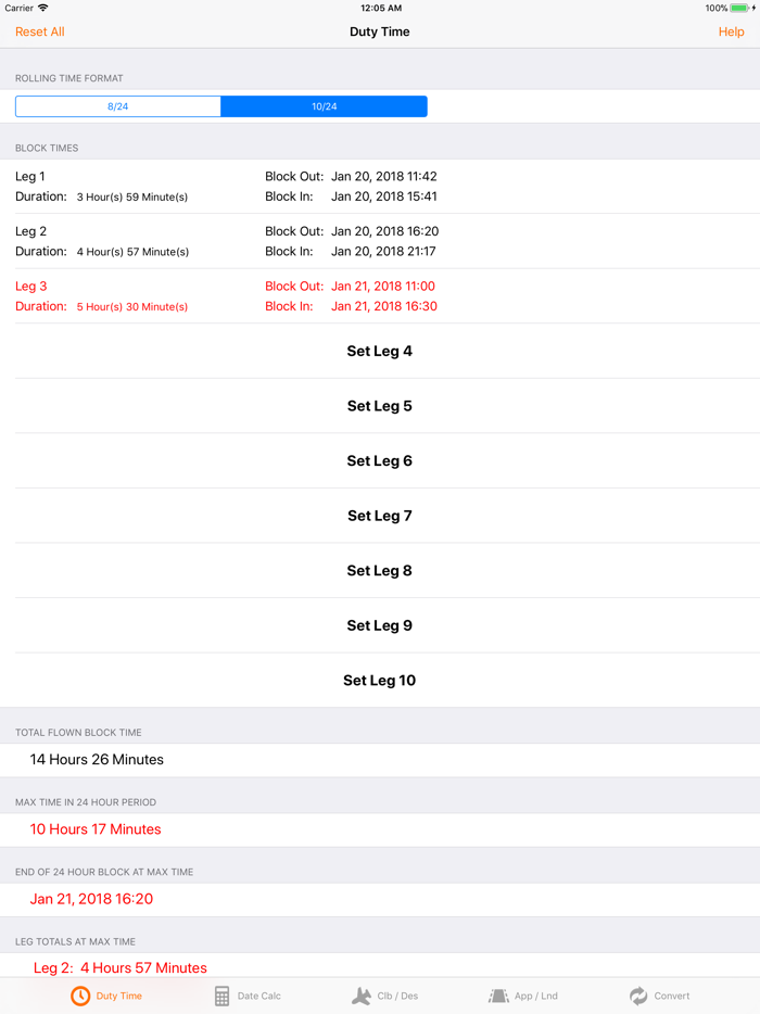 Pilot Duty and Performance Calc