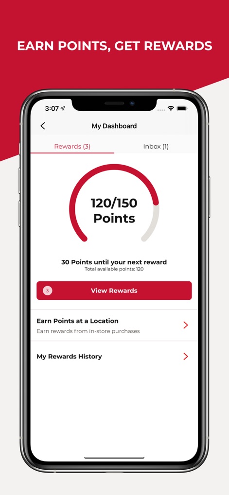 MOD Pizza - Users can track their progress towards rewards through the dynamic points progress circle and easily access their benefits via the "View Rewards" button.