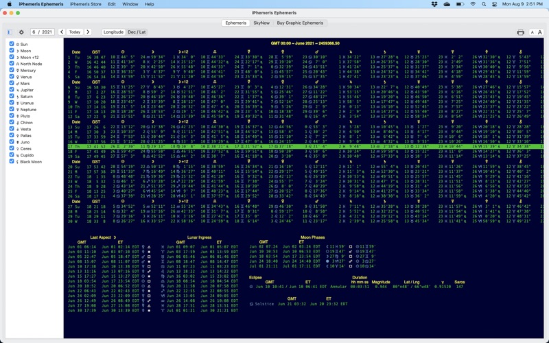 iphemeris ephemeris iphone screenshot 1