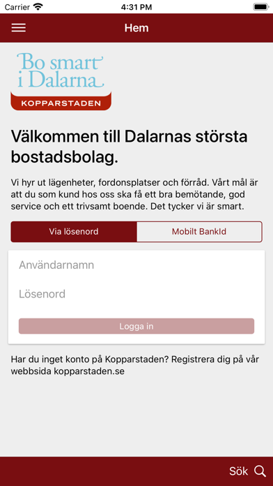 Kopparstaden bostadsapp Screenshot