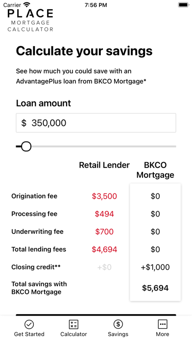 PLACE Mortgage Calculator Screenshot