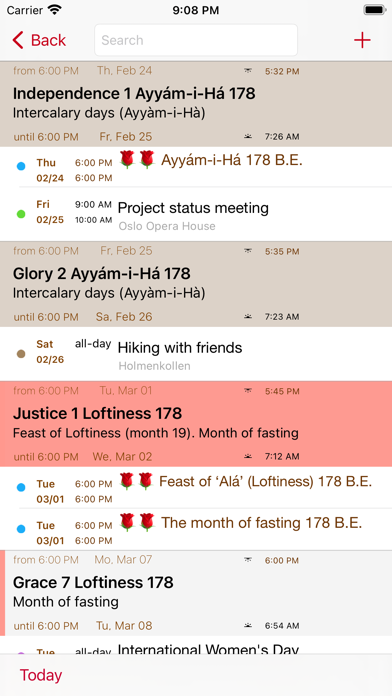 Bahá’í Calendar Screenshot