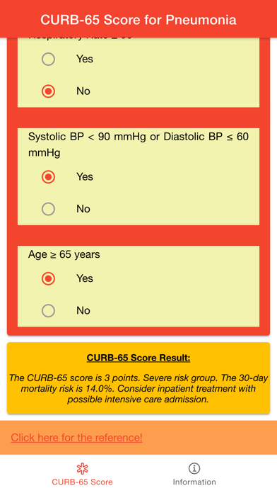 CURB-65 Score for Pneumonia Screenshot