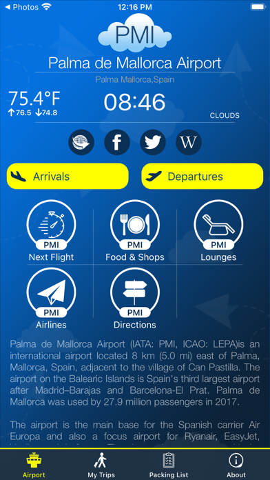 Palma de Mallorca Airport Info Screenshot