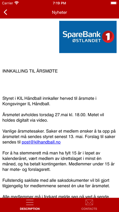 Kongsvinger IL Håndball Screenshot