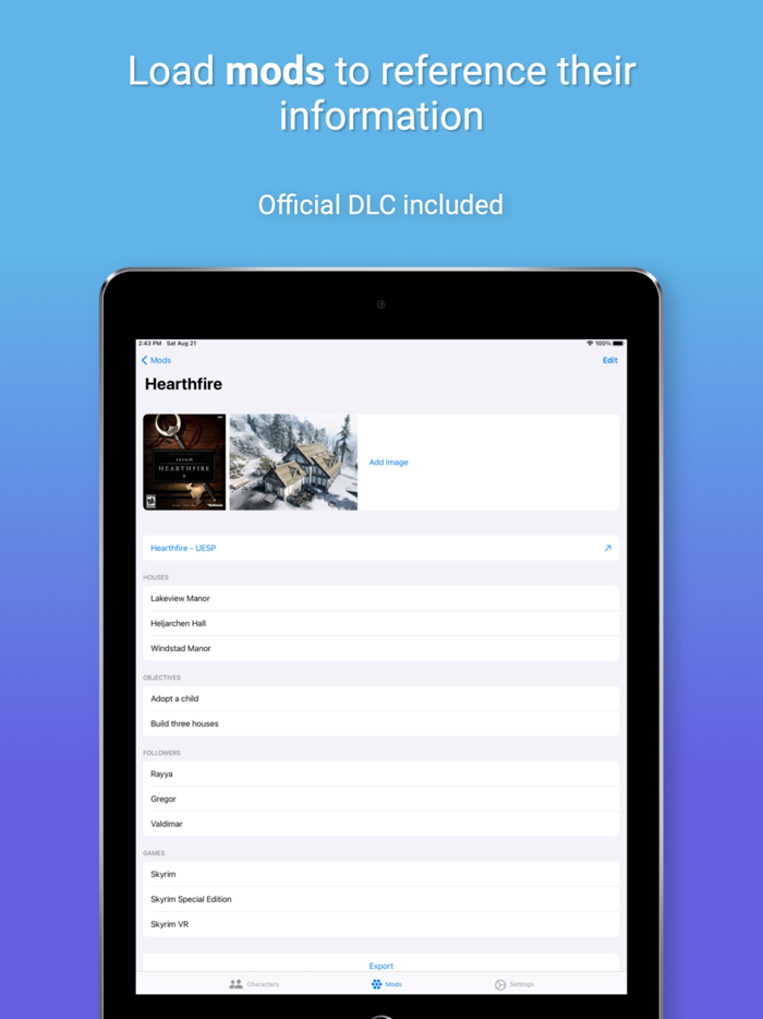 Character Tracker for Skyrim
