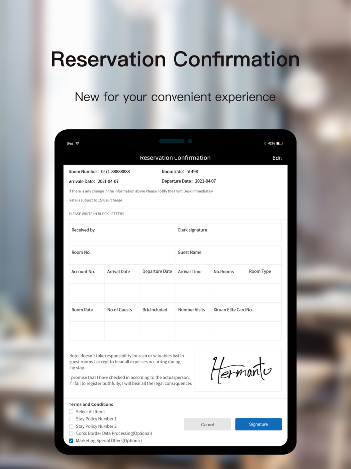 #3. Hotel Digital Signature (iOS) 由: 友微 张