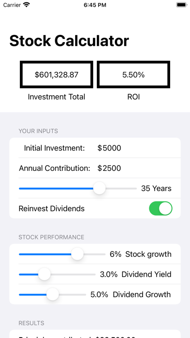 Dividend Calculator - Stocks Screenshot