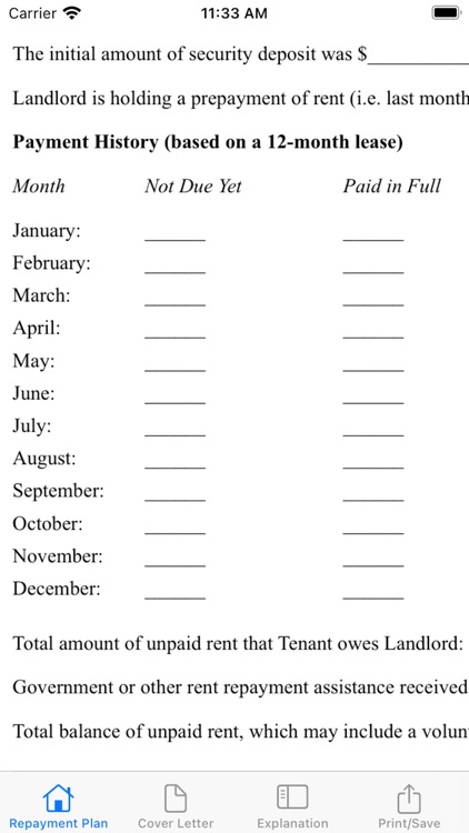 Rent Repayment Plan