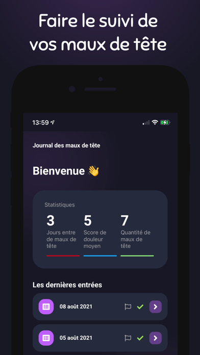 Screenshot #1 pour Journal des maux de tête