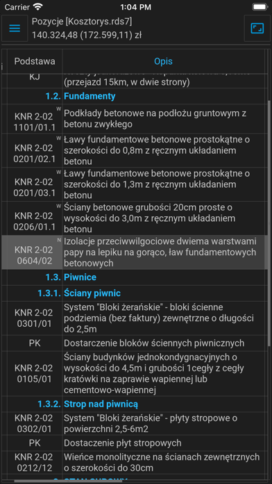Rodos przeglądarka kosztorysów Screenshot