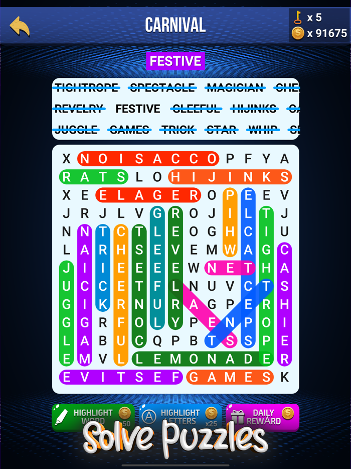 Wow Search Classic Words Game