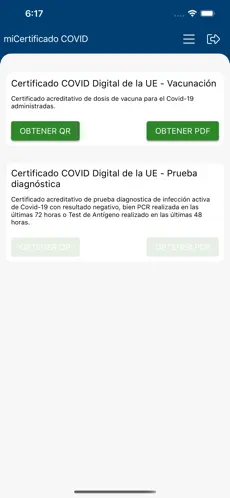 Captura de Pantalla 3 miCertificado Digital COVID UE iphone