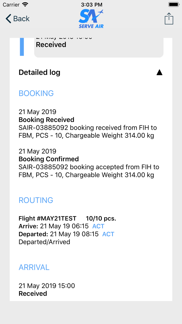 Serve Air Cargo Tracking
