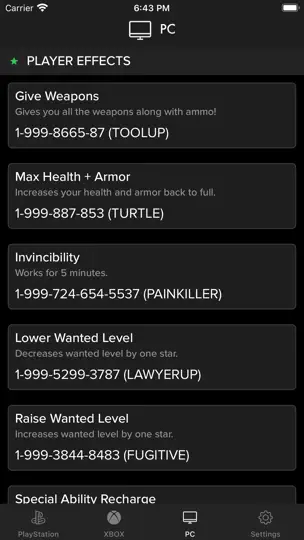 Captura de pantalla de All Cheats For GTA V - GTA 5 en iPhone 3