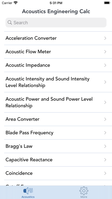 Acoustics Engineering Calc. Screenshot