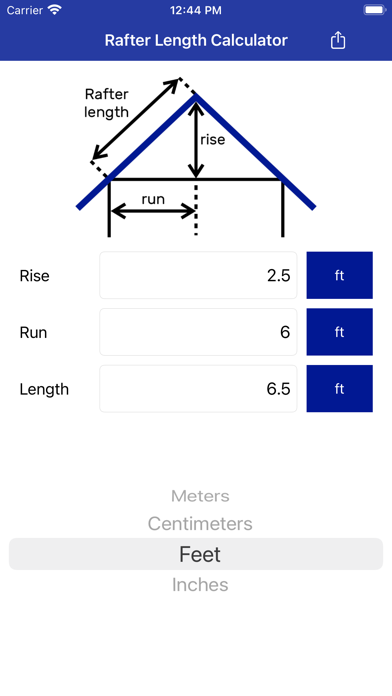 Rafter Length Calculator Screenshot