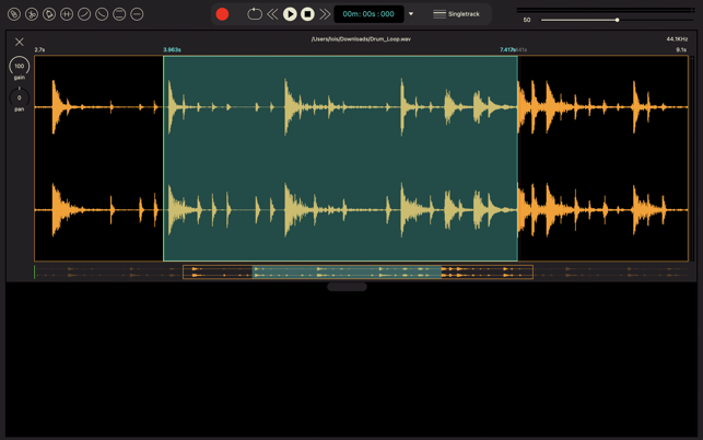 Schermata dell'editor audio Wavebox