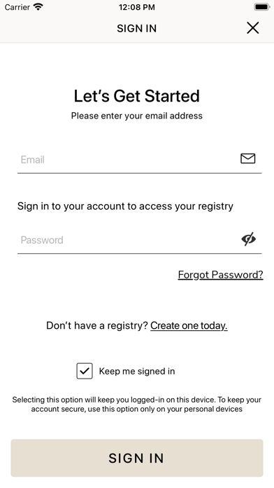 Williams Sonoma Registry Screenshot