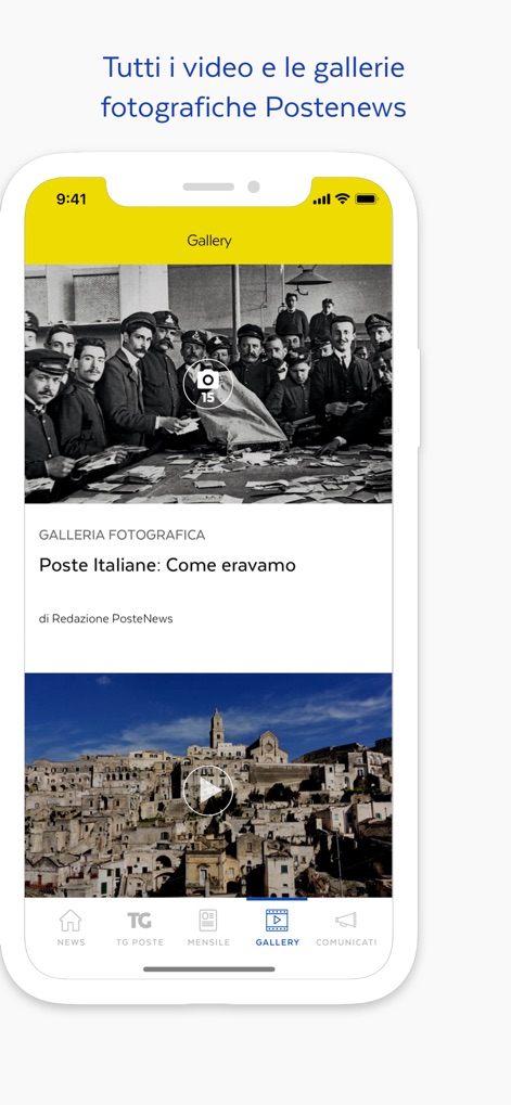 TG Poste - Explore diverse multimedia galleries, featuring both historical black-and-white photography and contemporary landscape videos, all within the dedicated 'GALLERY' section.